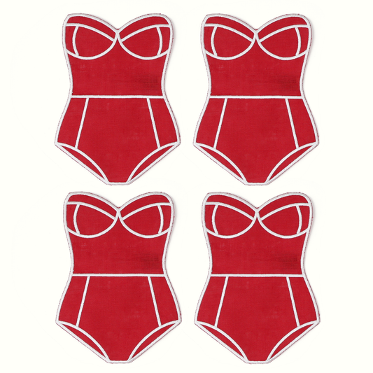 Red Swimsuit Cocktail Napkins - Set of 4
