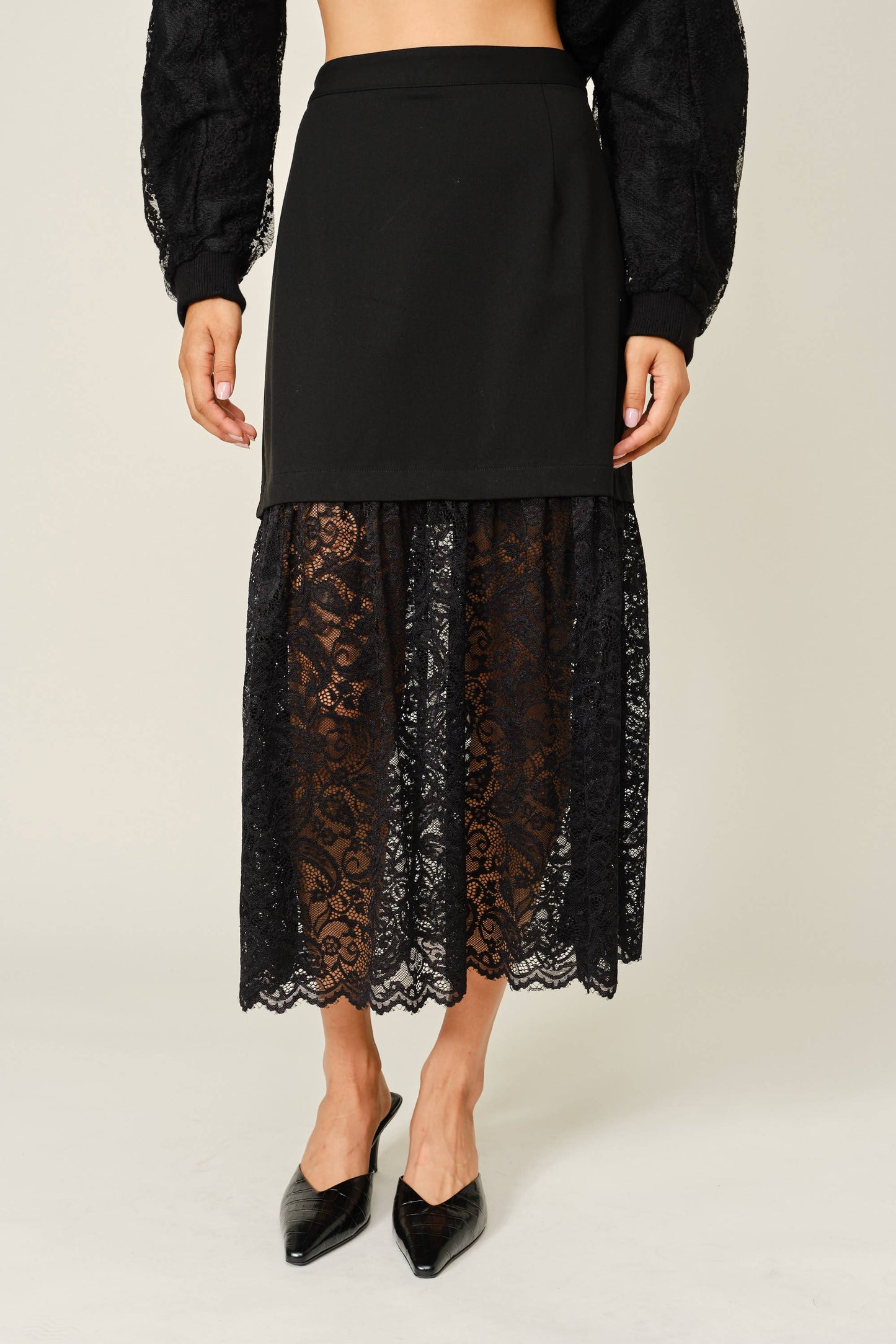Romantic Lace Hem Midi Skirt