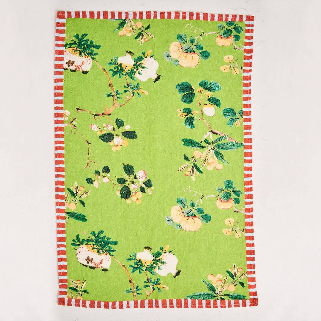Linen Tea Towel - Pomegranate Green