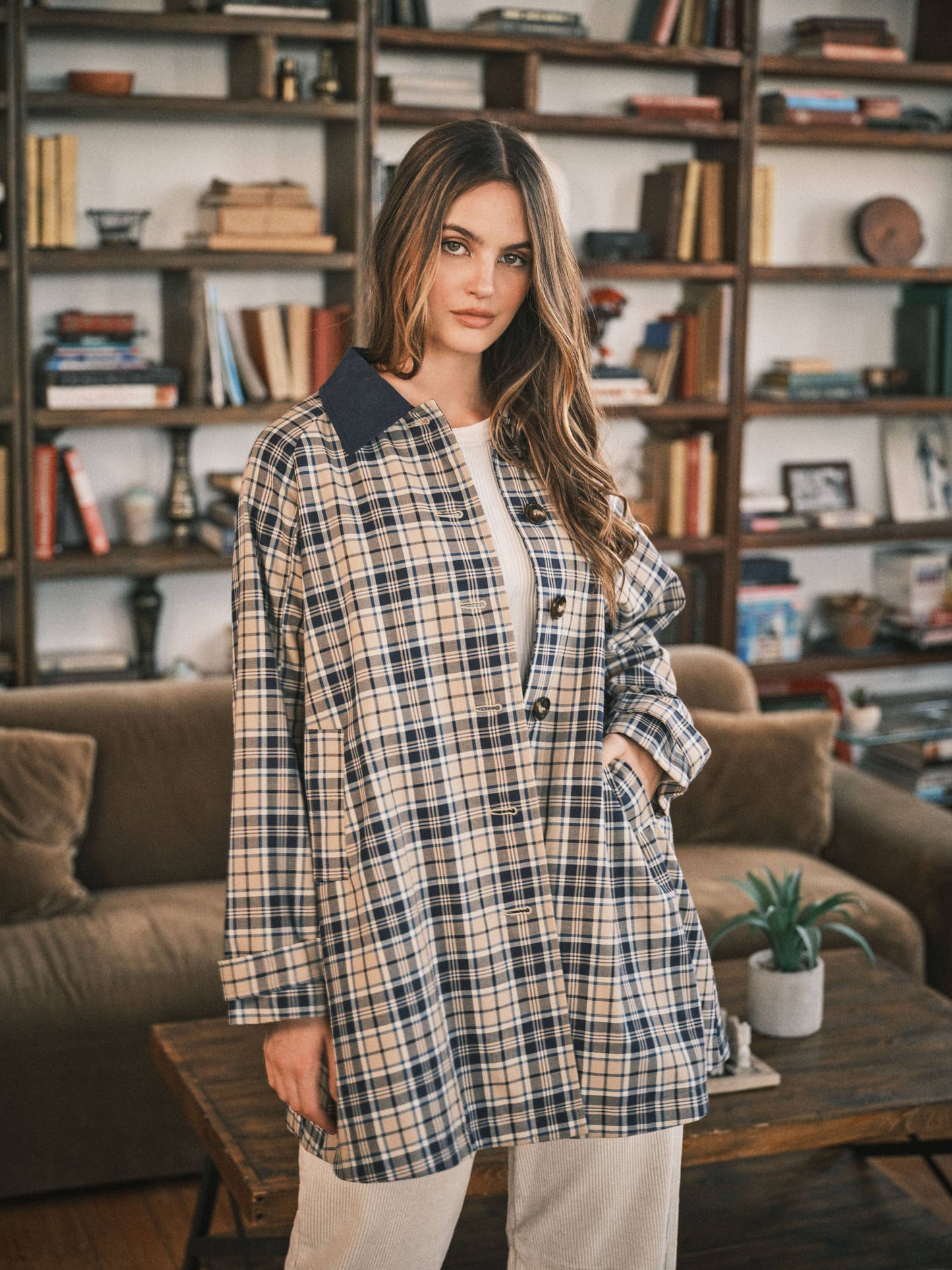 Classic Plaid Midi Trench