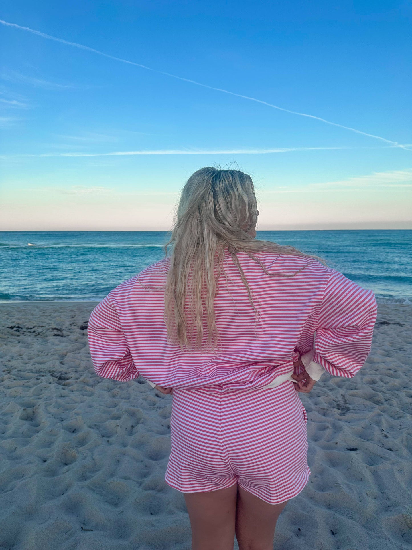 Dark Pink and White Big Striped Shorts - Sunkissed Coconut