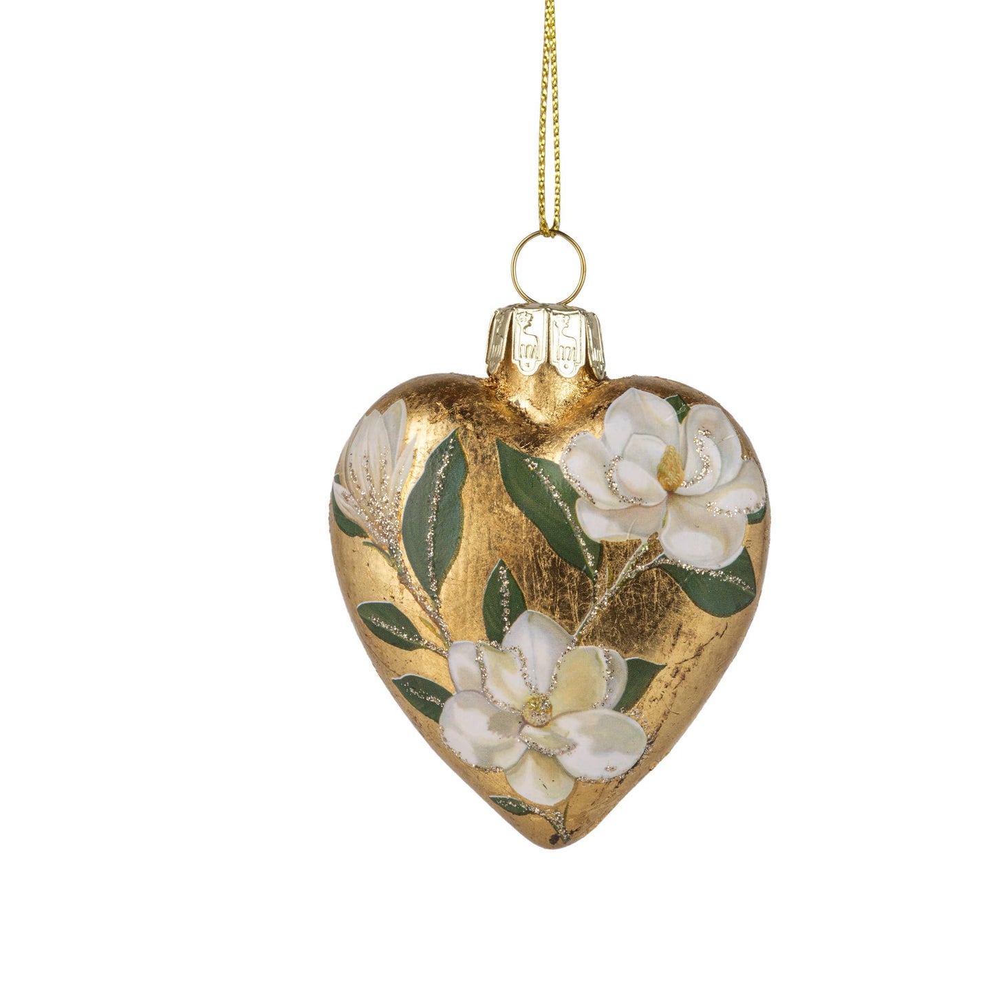 Glass Heart Magnolia Ornament