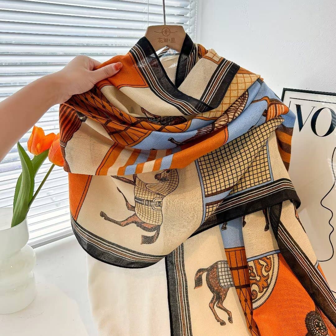 Equestrian Blue + Orange Scarf
