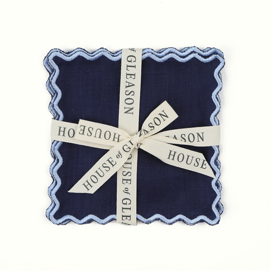 Navy Linen Square Cocktail Napkins - Set of 4