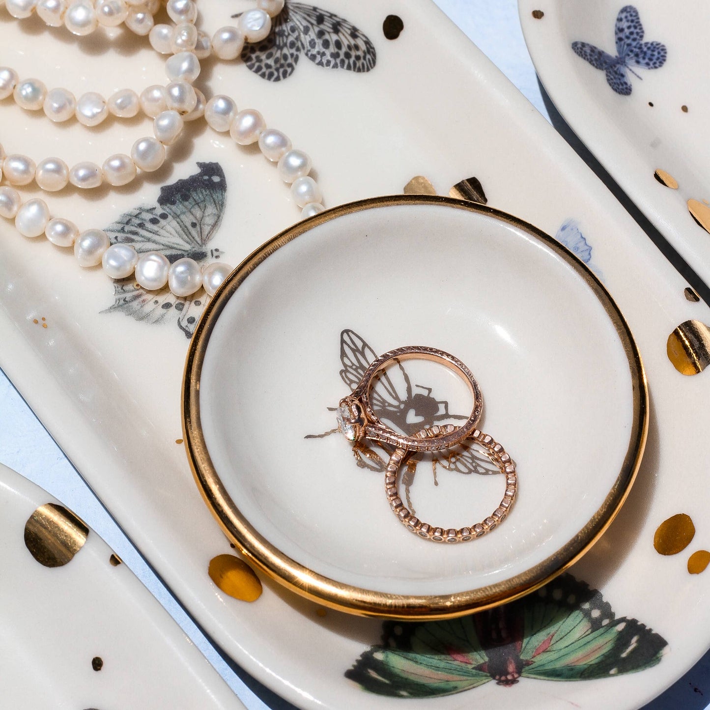 Gold Bee Ring Dish Handmade Pottery Trinket Dish