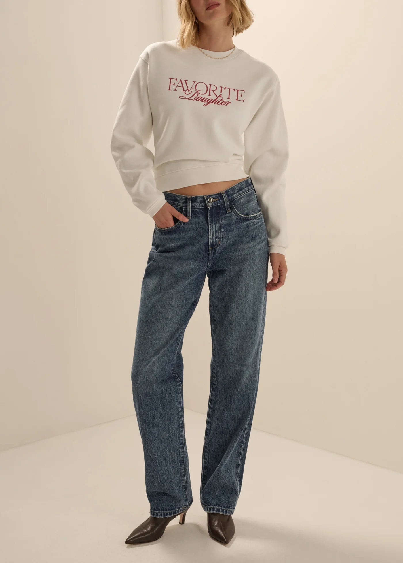 The Embroidery Ritzy Classic Sweatshirt - White/Red - Favorite Daughter