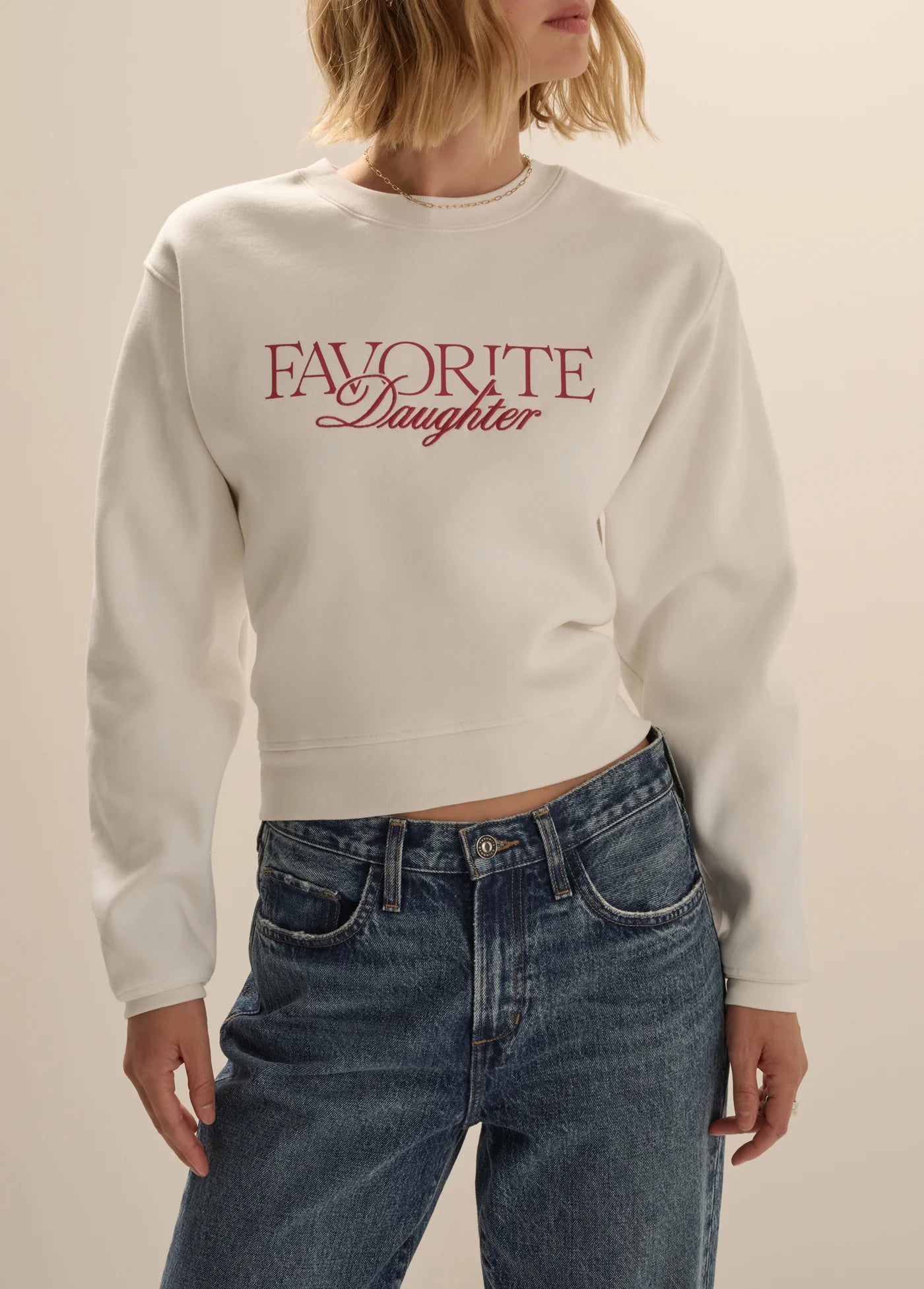 The Embroidery Ritzy Classic Sweatshirt - White/Red - Favorite Daughter
