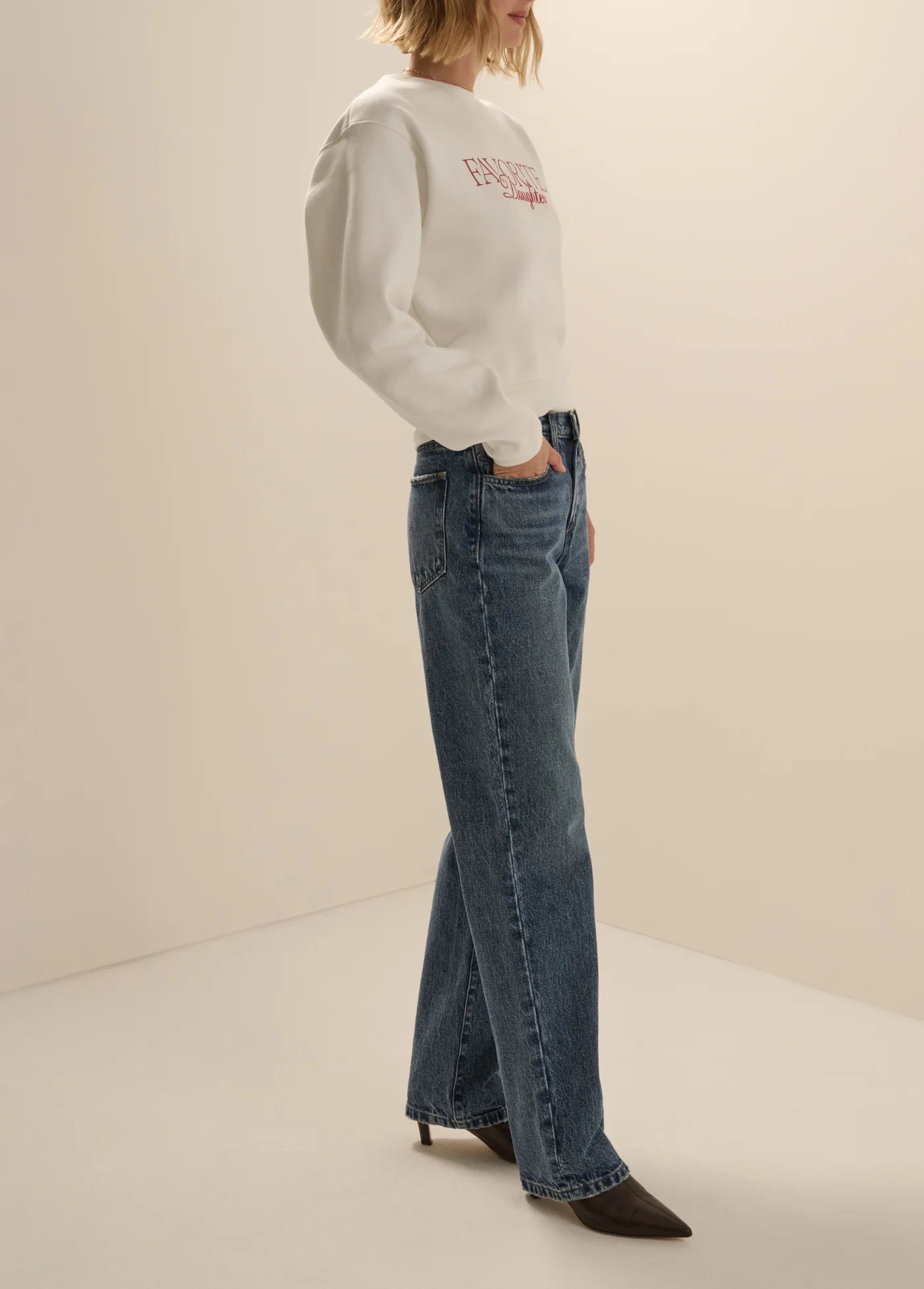The Embroidery Ritzy Classic Sweatshirt - White/Red - Favorite Daughter