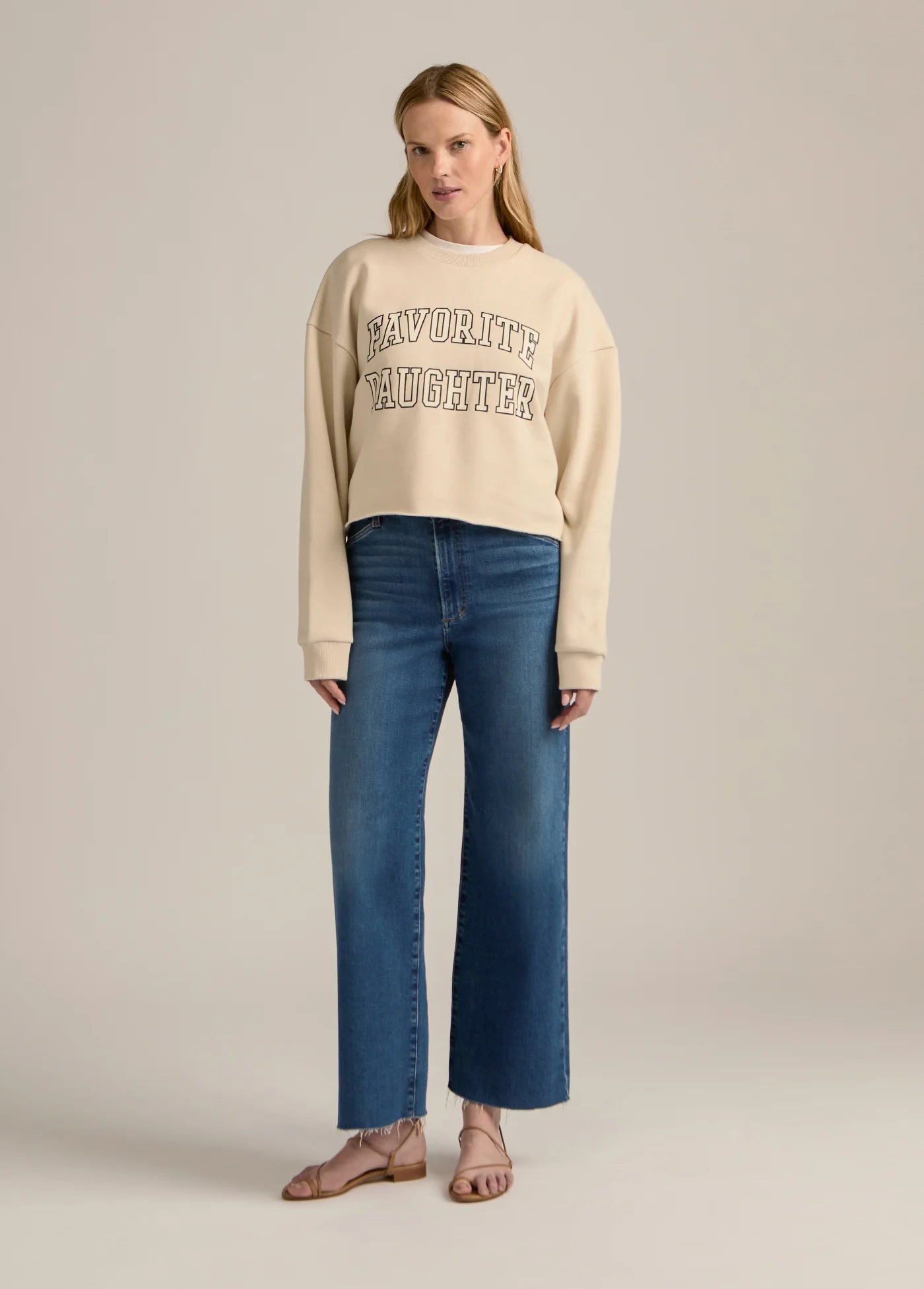 The Cropped Collegiate Sweatshirt - Ecru - Favorite Daughter