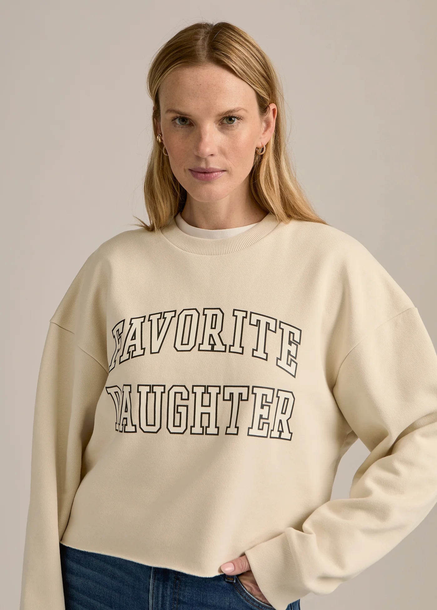 The Cropped Collegiate Sweatshirt - Ecru - Favorite Daughter