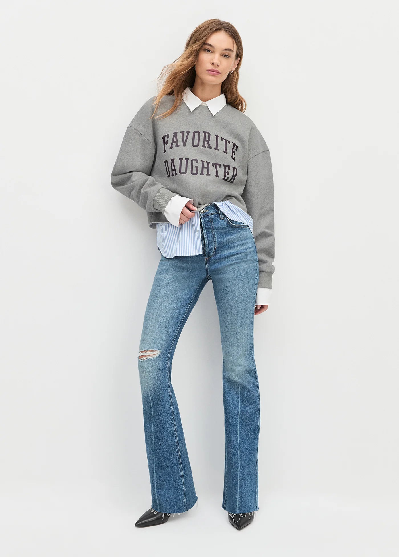 The Collegiate Logo Sweatshirt Cropped - Grey/Burgundy - Favorite Daughter