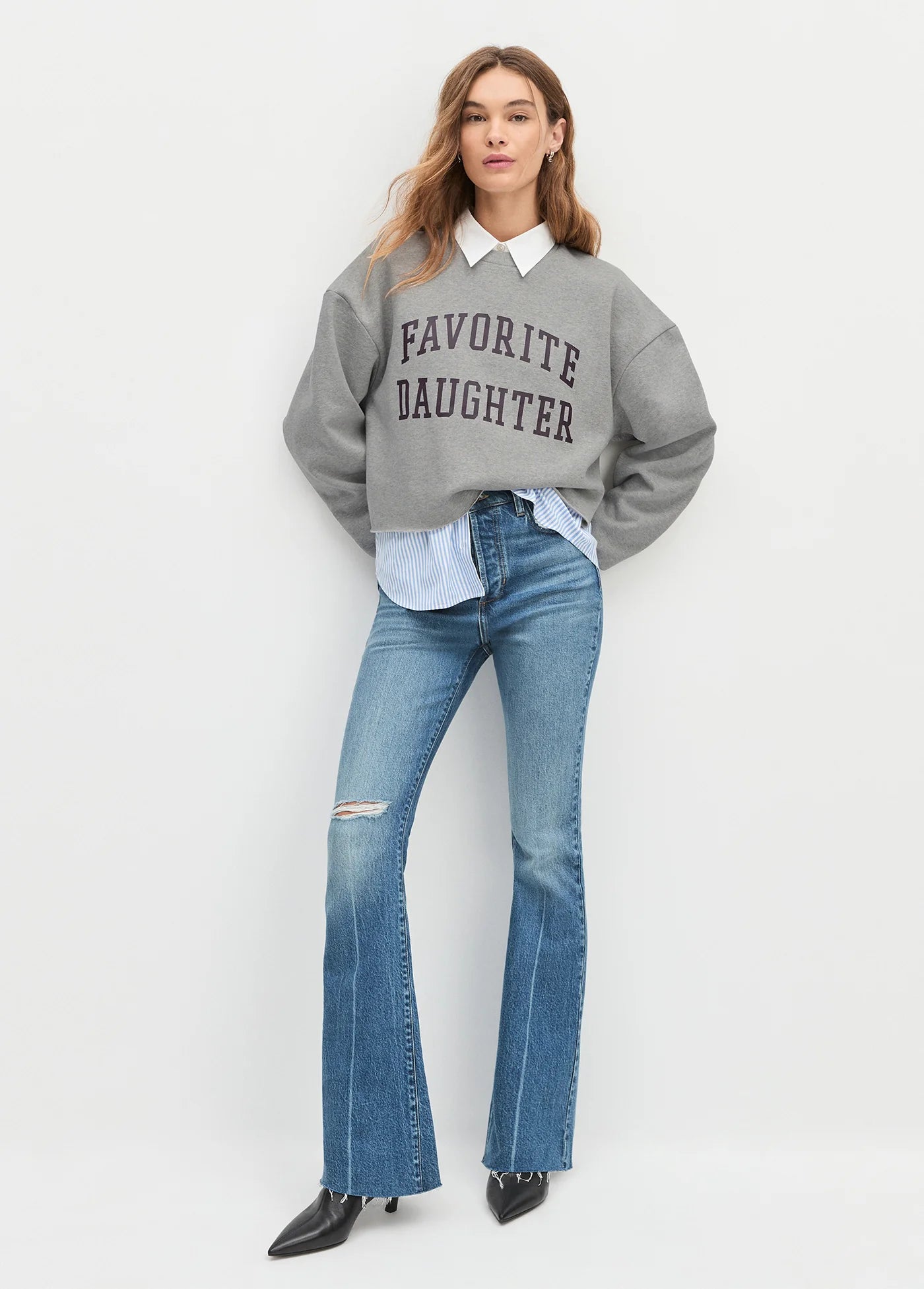 The Collegiate Logo Sweatshirt Cropped - Grey/Burgundy - Favorite Daughter