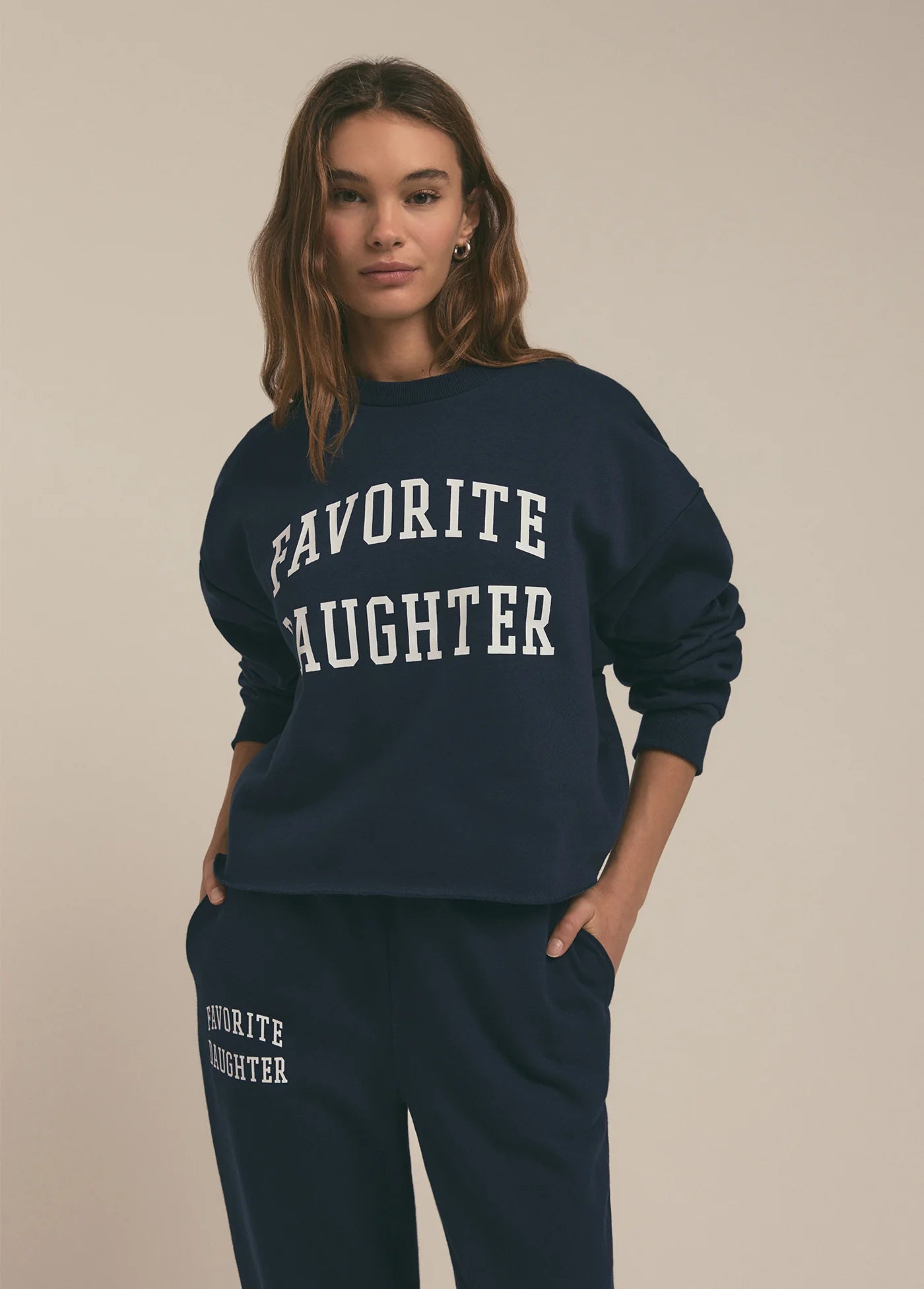 The Cropped Collegiate Sweatshirt - Navy - Favorite Daughter