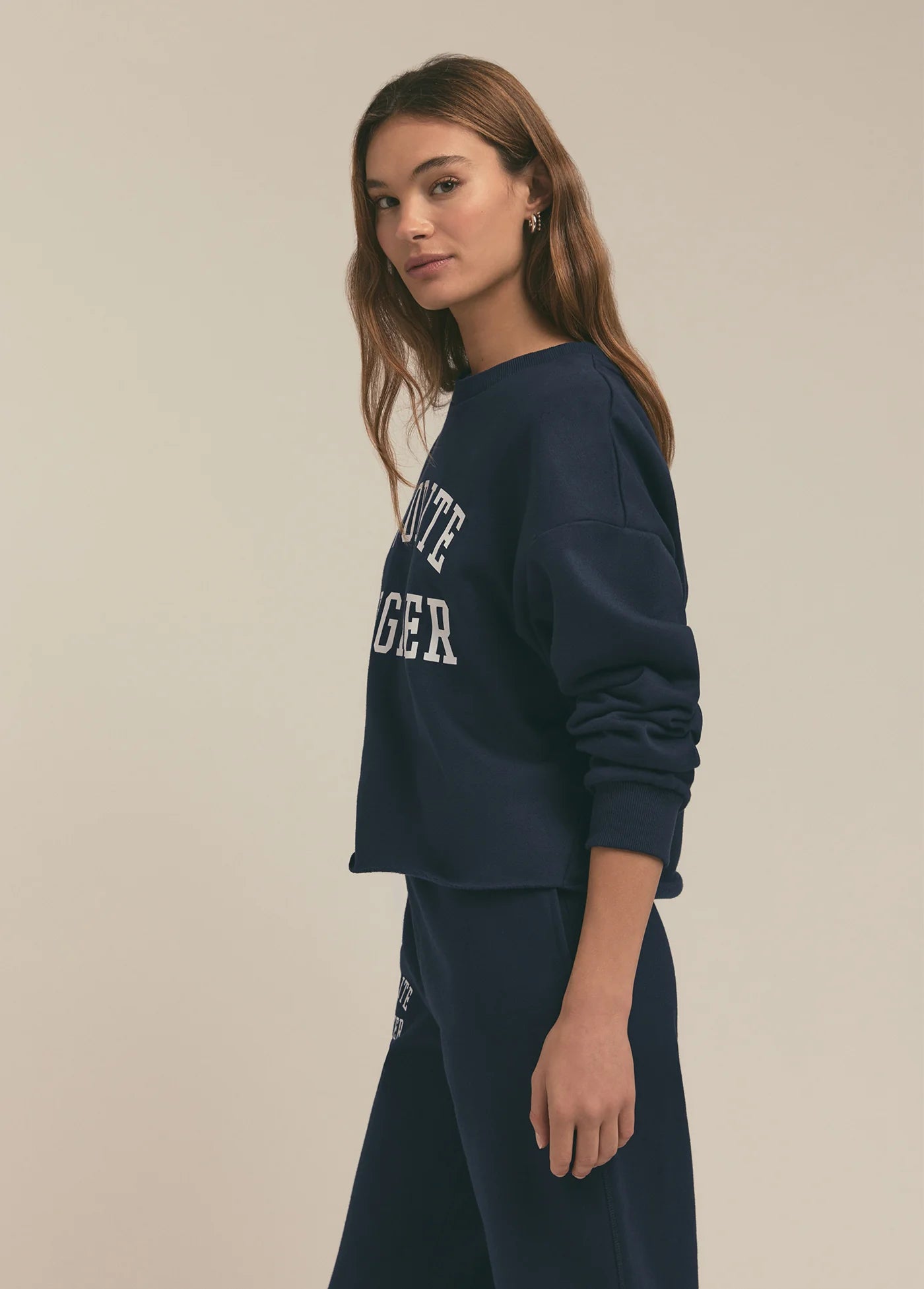 The Cropped Collegiate Sweatshirt - Navy - Favorite Daughter
