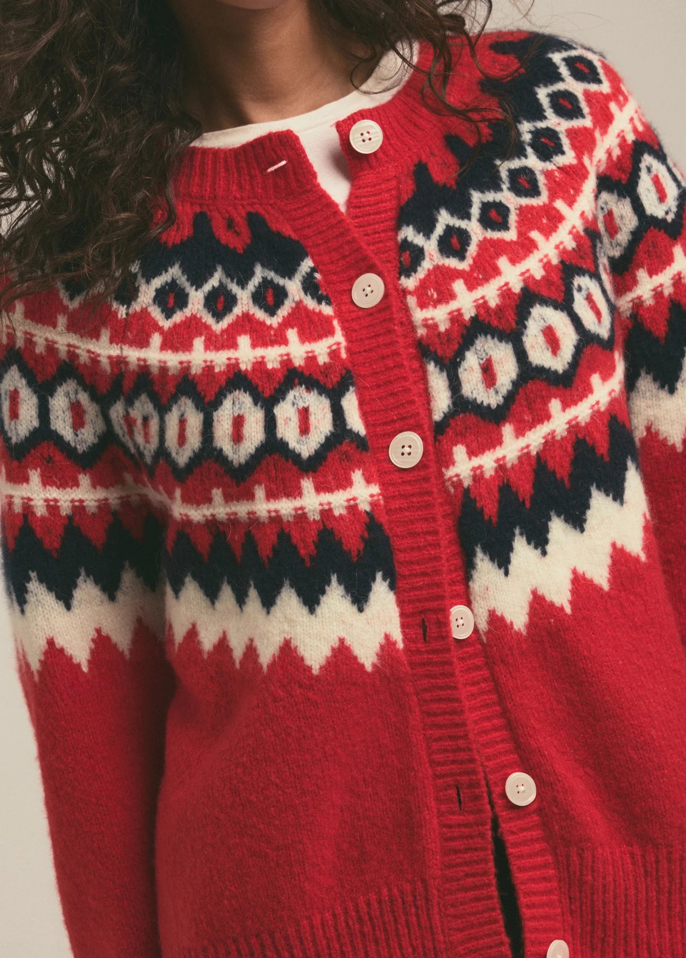 The Snowed In Cardigan - Red Fairisle - Favorite Daughter