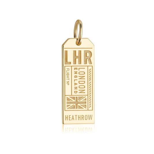 London LHR Luggage Tag Charm - Gold Vermeil - Jet Set Candy