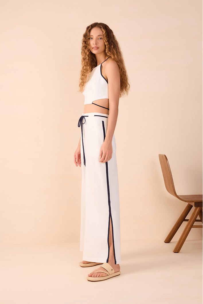 Contrast Split Hem Pant - Navy/White - Dress To Rio