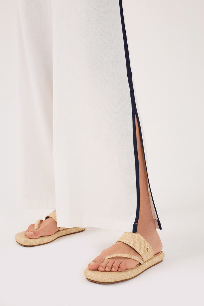 Contrast Split Hem Pant - Navy/White - Dress To Rio