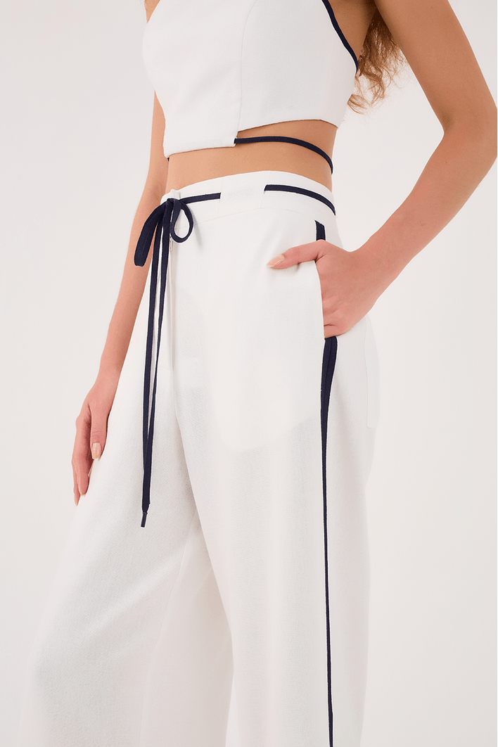 Contrast Split Hem Pant - Navy/White - Dress To Rio