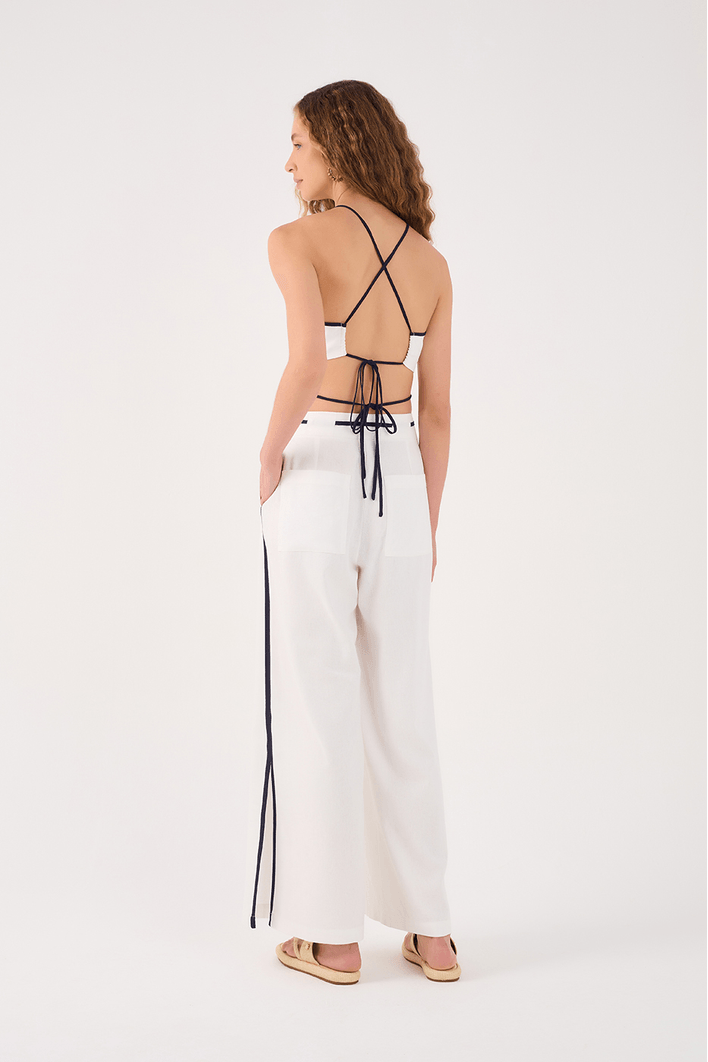 Contrast Split Hem Pant - Navy/White - Dress To Rio