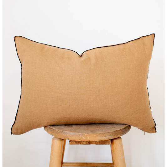 Lumbar Edged Linen Pillow COVER - Camel