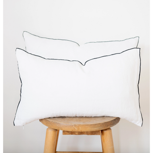 Lumbar Edged Linen Pillow COVER - White 14x22