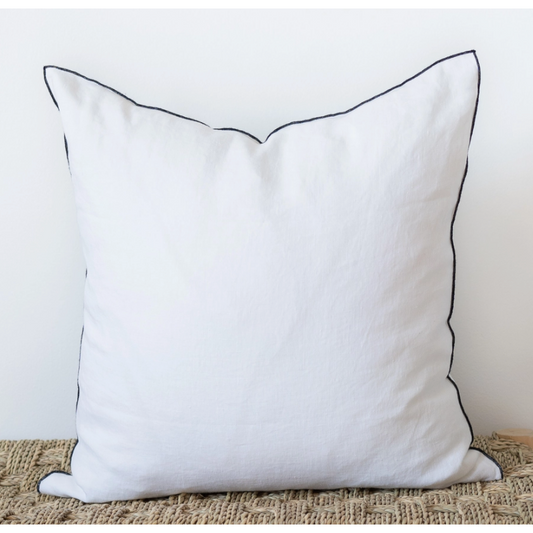Square Edged Linen Pillow - White 24x24