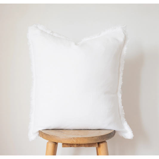 Square Fringed Linen Pillow - White 18x18