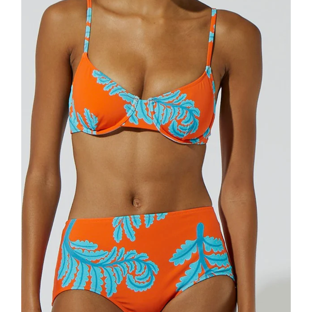 Leaf Motif Bikini Top - Solid & Striped