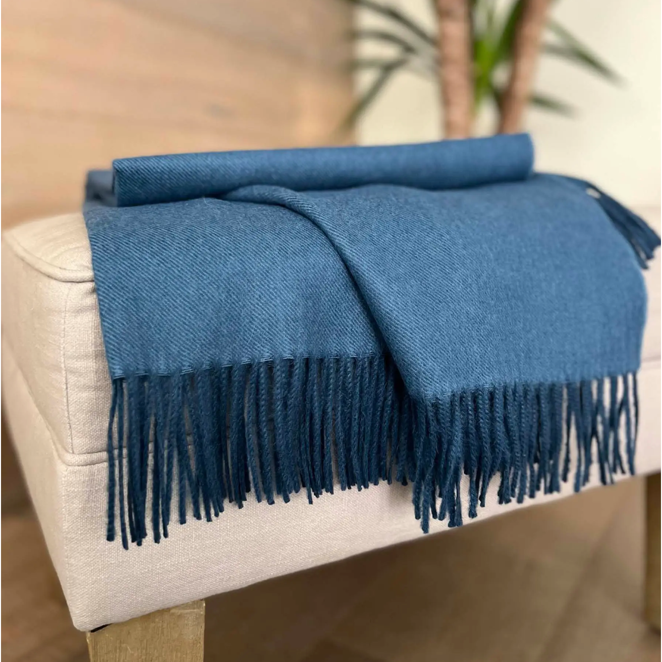 100% Baby Alpaca Throw Blanket- Blue Jean