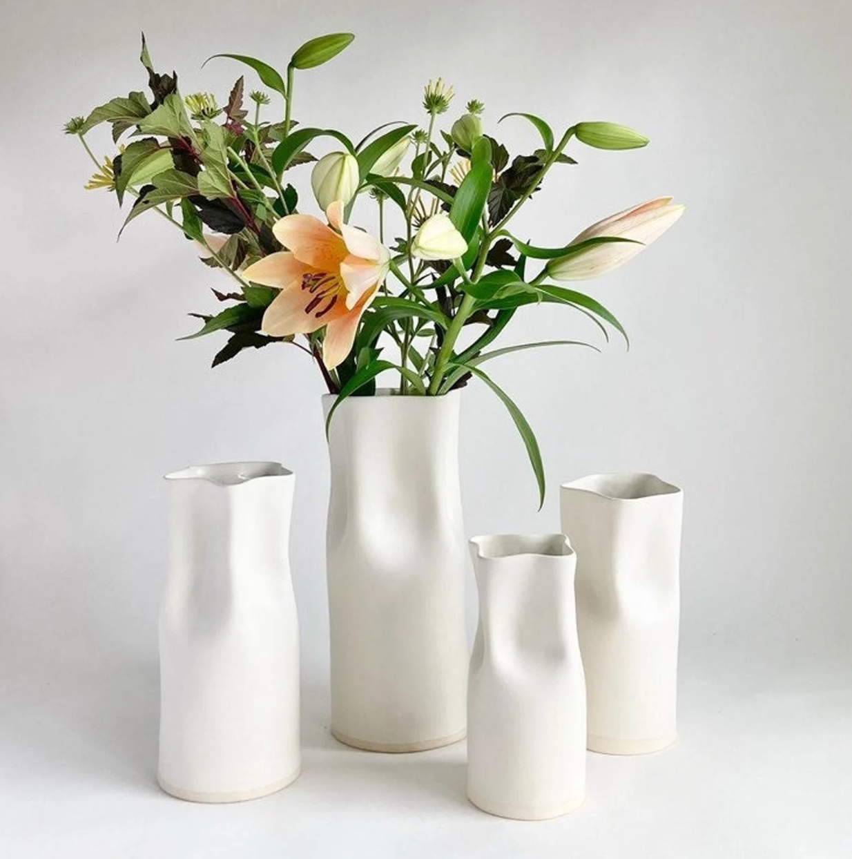 Ceramic Pinched Vase - White - 3 SIZES