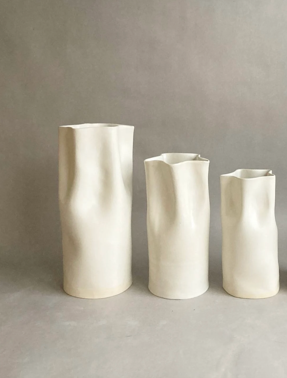 Ceramic Pinched Vase - White - 3 SIZES