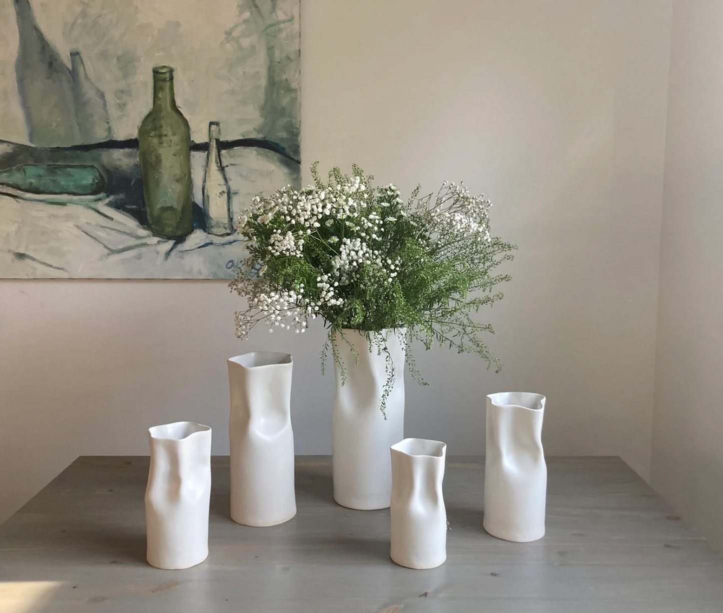 Ceramic Pinched Vase - White - 3 SIZES