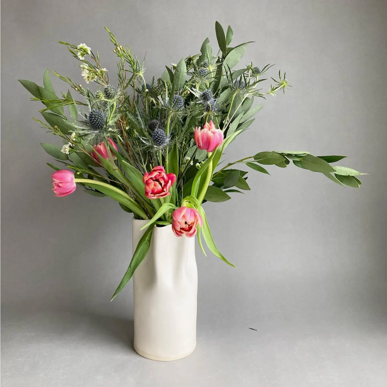 Ceramic Pinched Vase - White - 3 SIZES