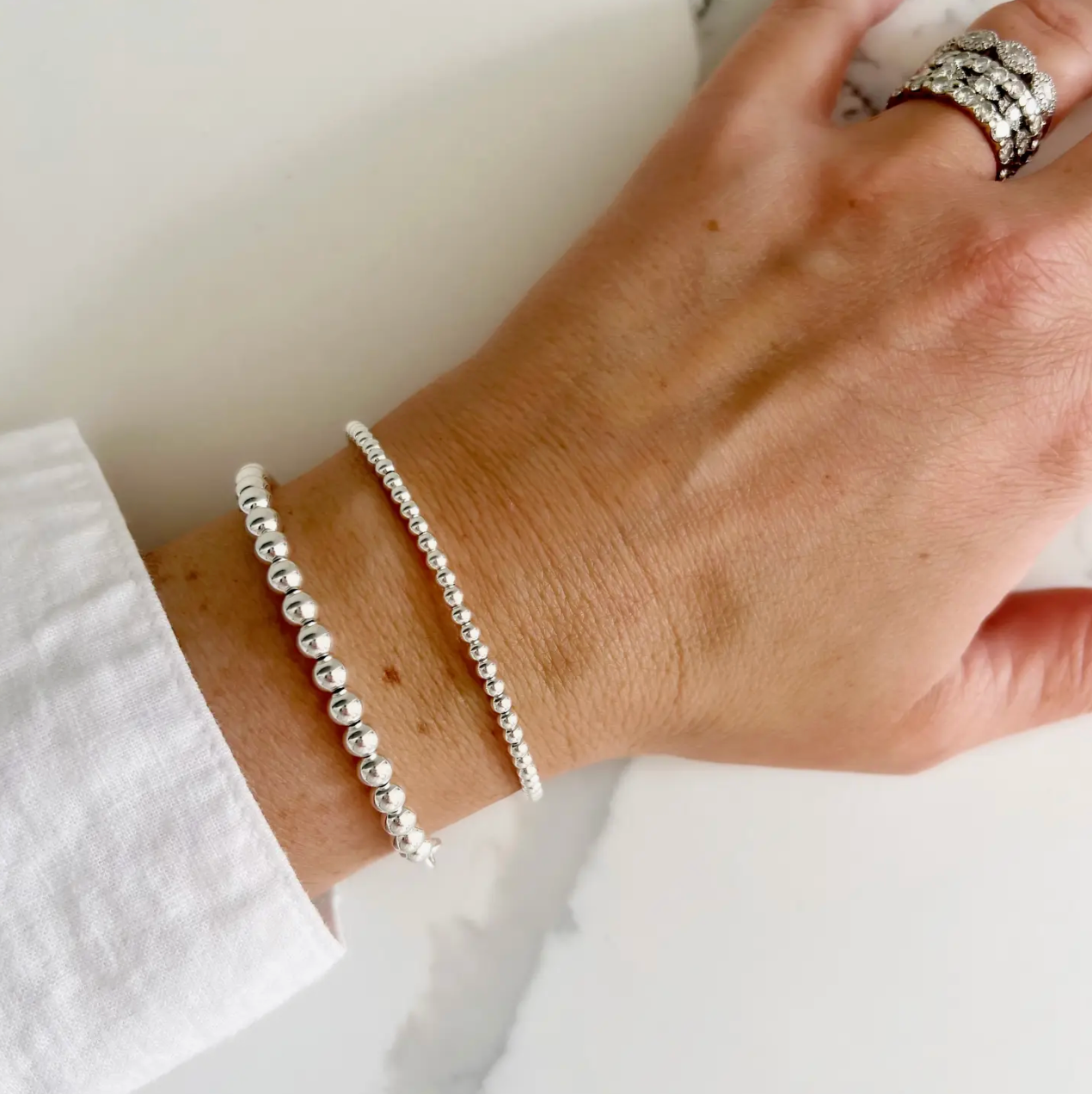 Sterling Silver Beaded Bracelet - TWO SIZES