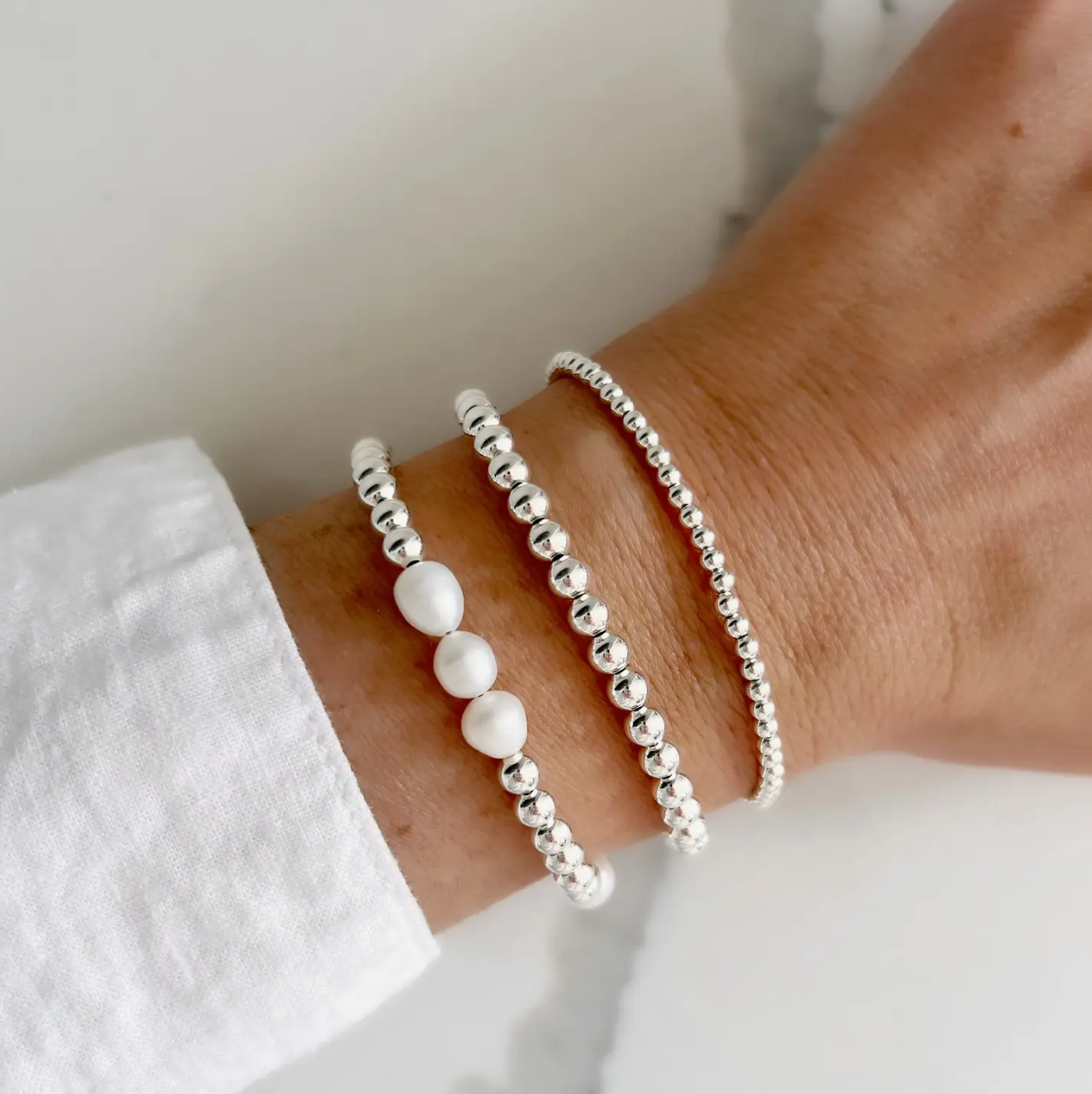 Sterling Silver Beaded Bracelet - TWO SIZES