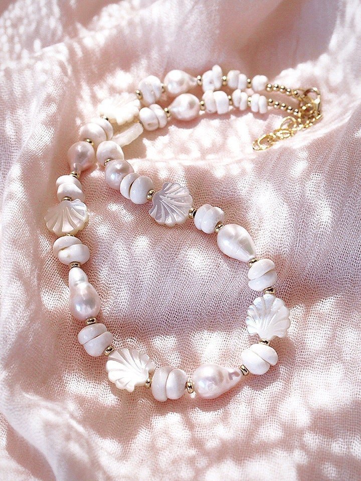 Baroque Pearl Scallop & Puka Shell Necklace - Keao - Ke Aloha