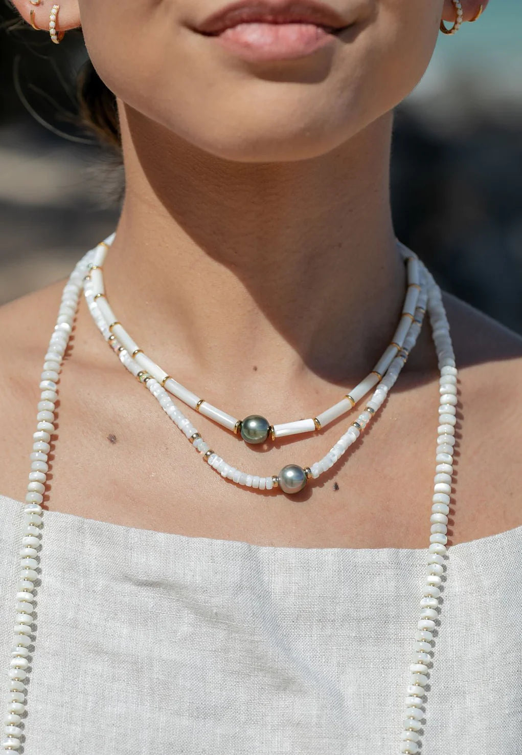 White Shell and Tahitian Pearl Necklace - Lihau - Ke Aloha Jewelry